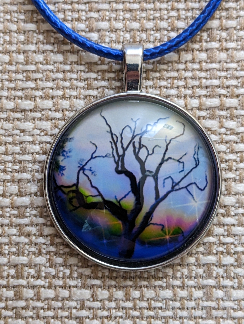 Tree Pendant, Glass Dome On Adjustable Cord, IT GLOWS!